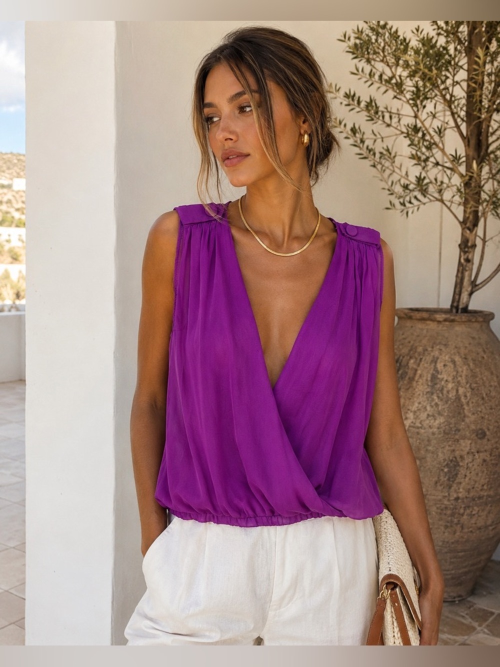 L’agence purple silk faux wrap shirt size xs